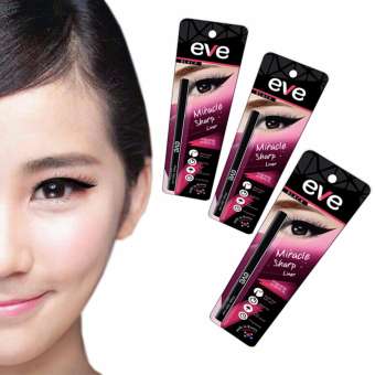 อายไลเนอร์หัวเล็ก eyeliner ดินสอเขียนขอบตาเมจิก สีดำ กันน้ำ กันเหงื่อ ไม่เลอะ ไม่เปื้อน สงกรานต์ EVE sharp Eyeliner อีฟ สีดำ Black 3แท่ง
