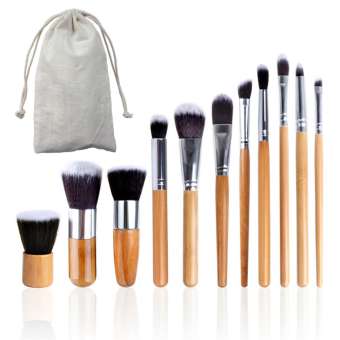 Marverlous Brown Wood Handle Beauty tools ชุดแปรงแต่งหน้า 11 ชิ้น ขนแปรงนุ่ม ด้ามไม้ พร้อมถุงผ้าพกพา
