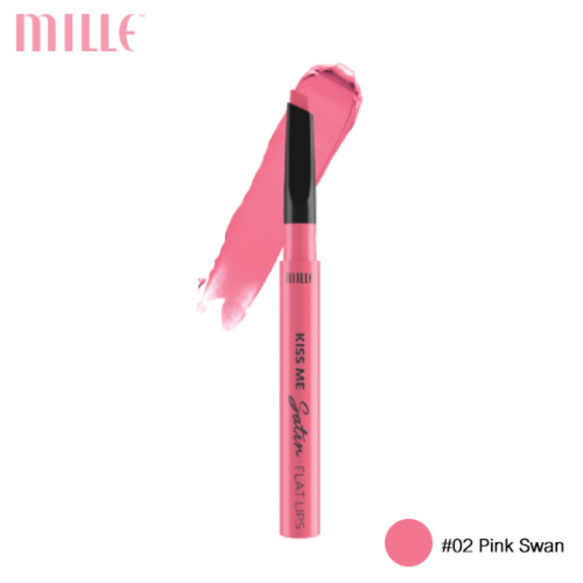 Mille ลิปสติกและดินสอเขียนขอบปากในแท่งเดียว Kiss Me Satin Flat Lips 0.3g.