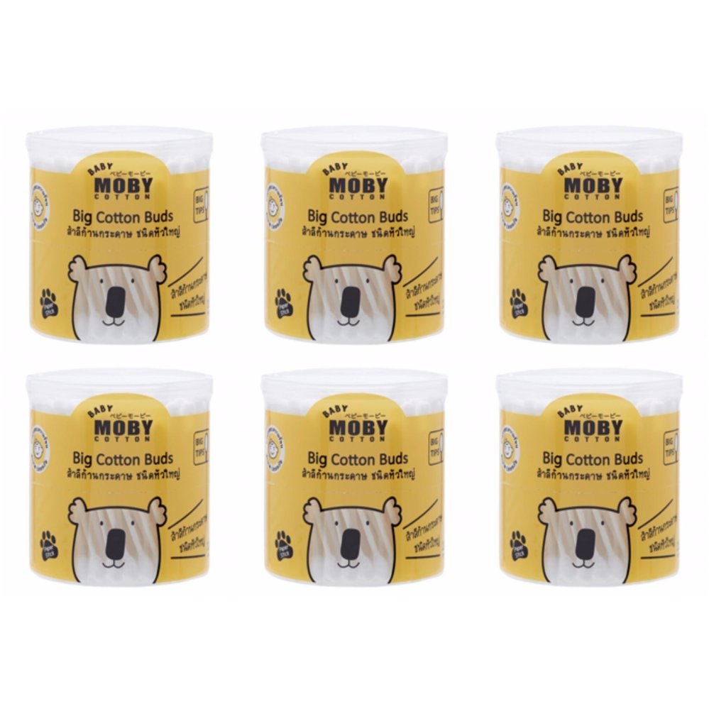 Moby Cotton สำลีก้านกระดาษ ชนิดหัวใหญ่ แพค 6 Moby Cotton สำลีก้านกระดาษ ชนิดหัวใหญ่ แพค 6