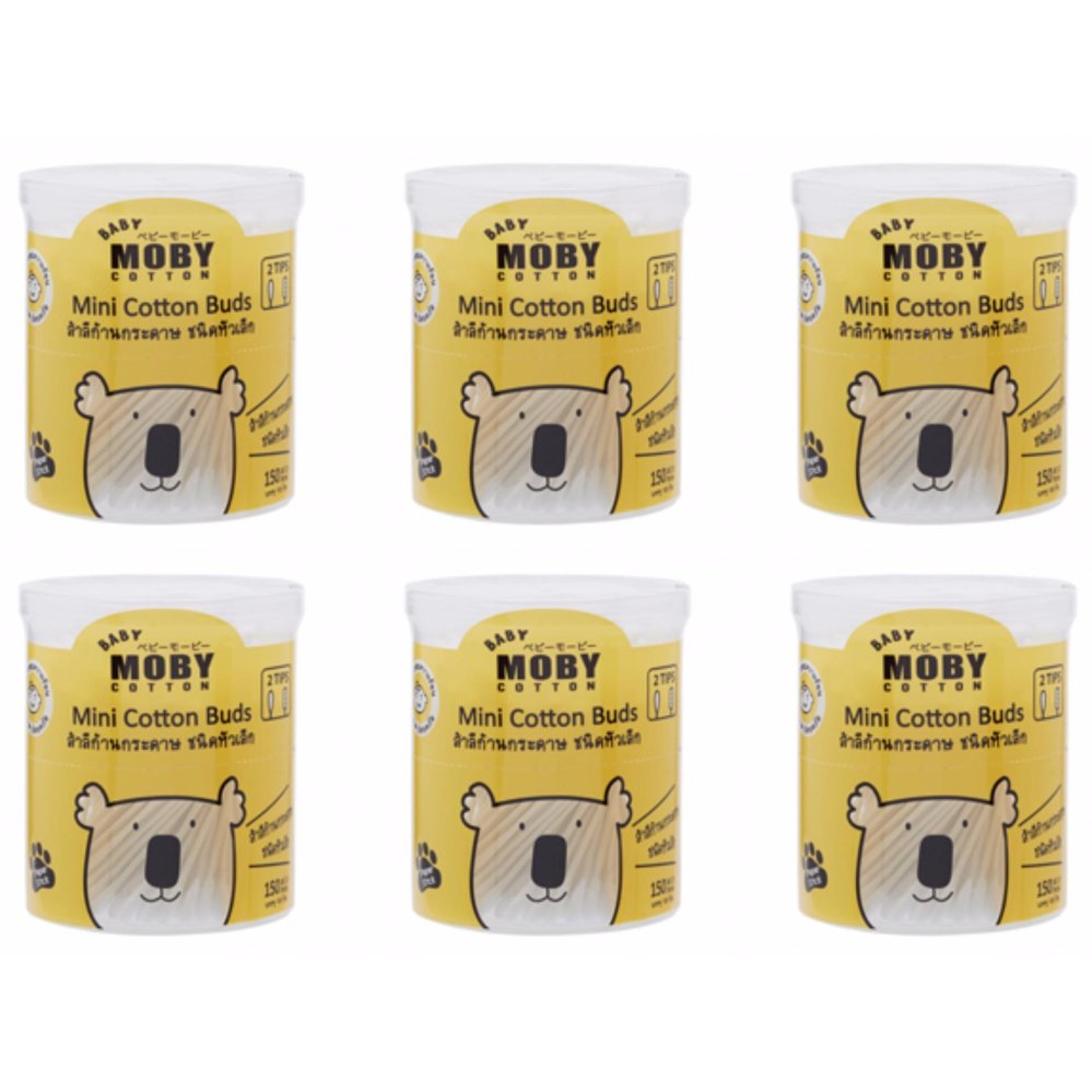 Moby Cotton สำลีก้านกระดาษ ชนิดหัวเล็ก แพค 6 Moby Cotton สำลีก้านกระดาษ ชนิดหัวเล็ก แพค 6