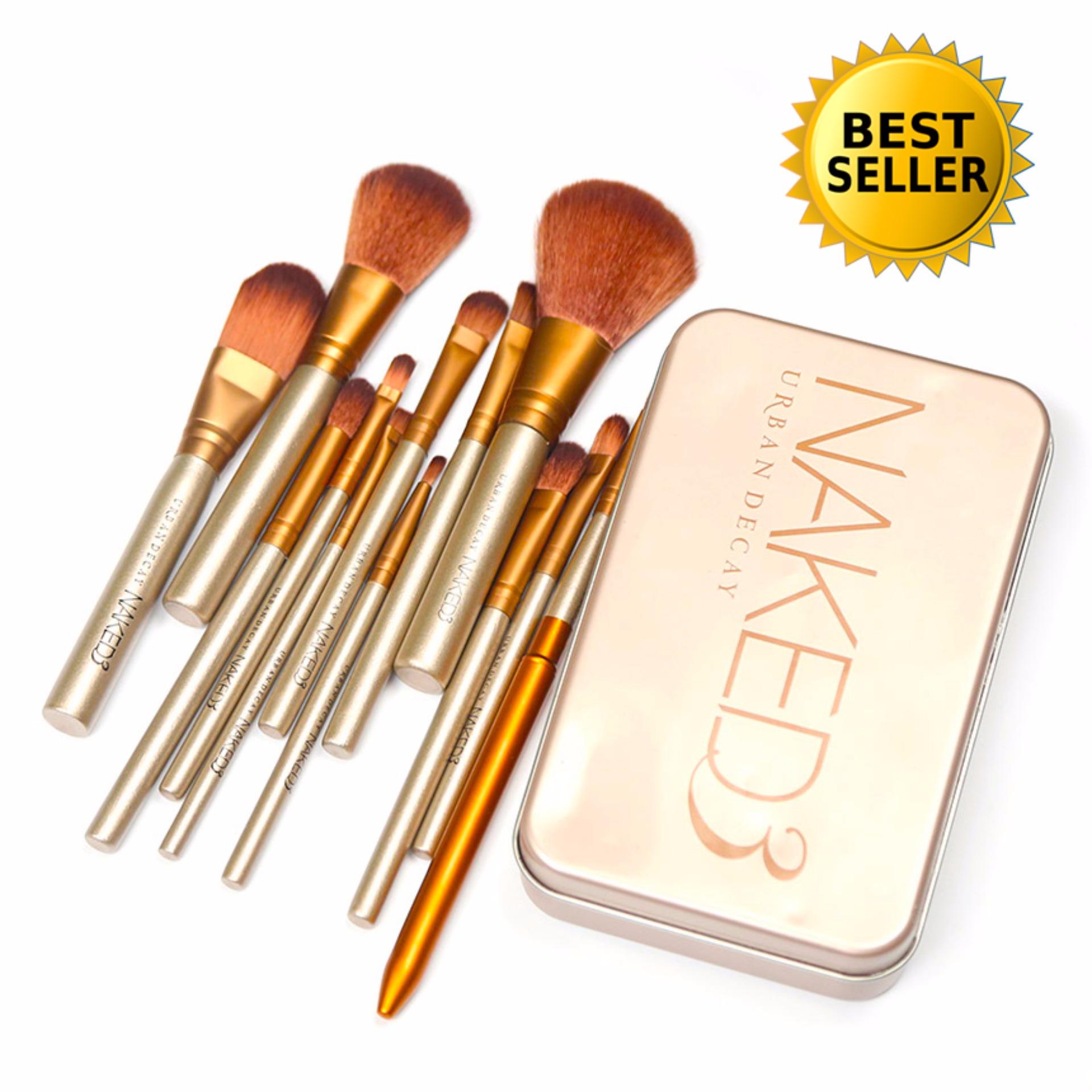 NAKED3 Makeup Cosmetic Brush Set 12 pcs ชุดแปรงแต่งหน้า 12 ชิ้น+กล่องเหล็กแพ็คเกจสวยหรูสีทอง ชุดเซ็ทขนาดพกพา (สินค้าขายดี) NAKED3 Makeup Cosmetic Brush Set 12 pcs ชุดแปรงแต่งหน้า 12 ชิ้น+กล่องเหล็กแพ็คเกจสวยหรูสีทอง ชุดเซ็ทขนาดพกพา (สินค้าขายดี)