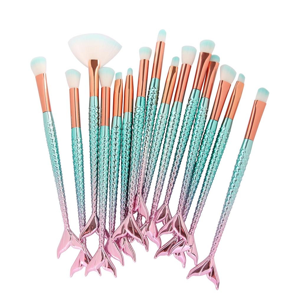 New Arrival 15Pc Mermaid Foundation Eyeshadow Contour Eye Lip Makeup Brushes Set - intl New Arrival 15Pc Mermaid Foundation Eyeshadow Contour Eye Lip Makeup Brushes Set - intl