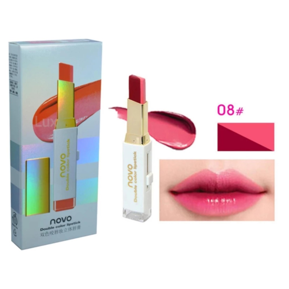 Novo Double Color Lipstick โนโว ลิปสติกสีทูโทน ผสมมอยส์เจอร์ ผิวปากเนียนนุ่ม สีหวานสี 08 Novo Double Color Lipstick โนโว ลิปสติกสีทูโทน ผสมมอยส์เจอร์ ผิวปากเนียนนุ่ม สีหวานสี 08