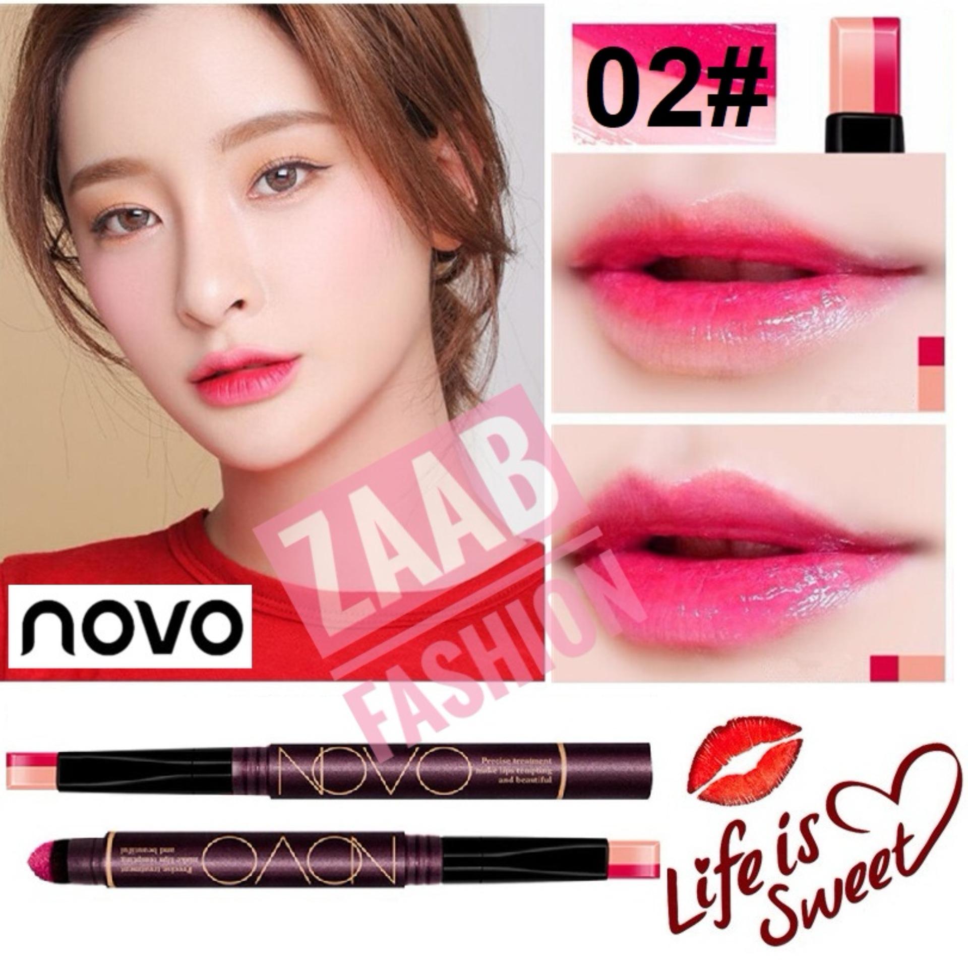 ใหม่ล่าสุด!!! Novo Lipstick ของแท้ 100% (Zaab Fashion)โนโวลิปสติก 2 สีในแท่งเดียว ลิปสติกทูโทน ใหม่ล่าสุดอีกด้านเป็นฟองน้ำ เนื้อเป็นลิปบาล์ม มีมอยเจอไรเซอร์ บำรุงริมฝีปาก ทาง่าย เฉดสีชัด กันน้ำ ติดทนนาน Novo 2 Tone