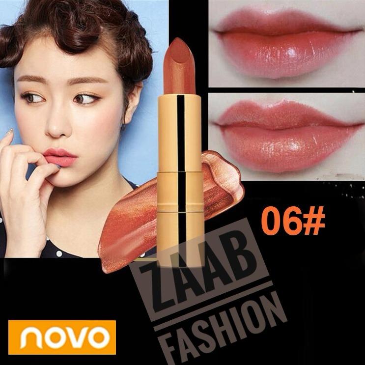 Novo Lipstick ของแท้ 100% (Zaab Fashion)Novo Pure Glossy Lipstick โนโวลิปสติก สีใหม่ล่าสุดด้วยการผสมผสานกับสีทองเลอค่า ติดทนนาน กันน้ำ ให้ความชุ่มชื่นด้วยวิตามิน A และ E แบรนด์นี้ไม่เคยทำให้สาวๆ ผิดหวัง คุ้มค่าเกินราคา Novo Gold