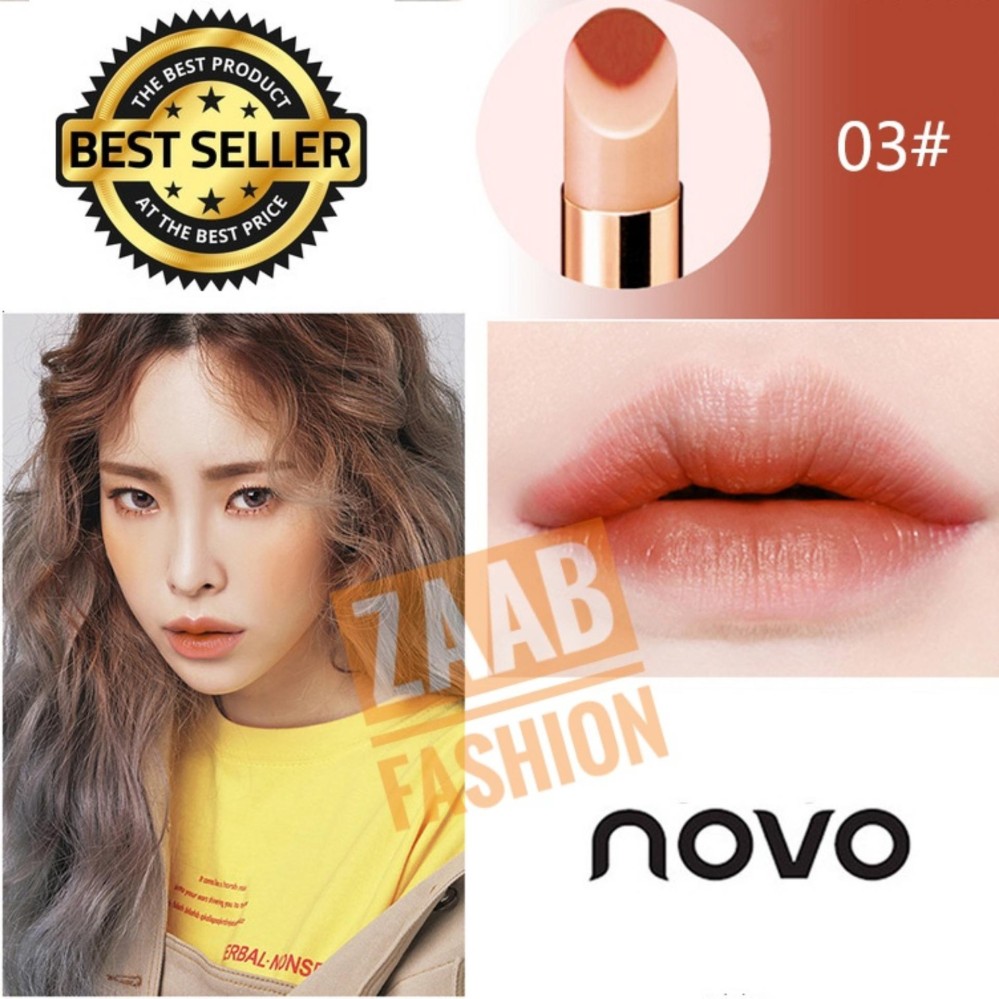 NOVO Lipstick ของแท้ 100% (Zaab Fashion) Novo Double colors ติดทนนาน กันน้ำ มีมอยเจอร์ไรเซอร์ให้ความชุ่มชื้น แท่งสีทองฝาปิดแม่เหล็ก Novo แบรนด์นี้ไม่เคยทำให้สาวๆ ผิดหวัง