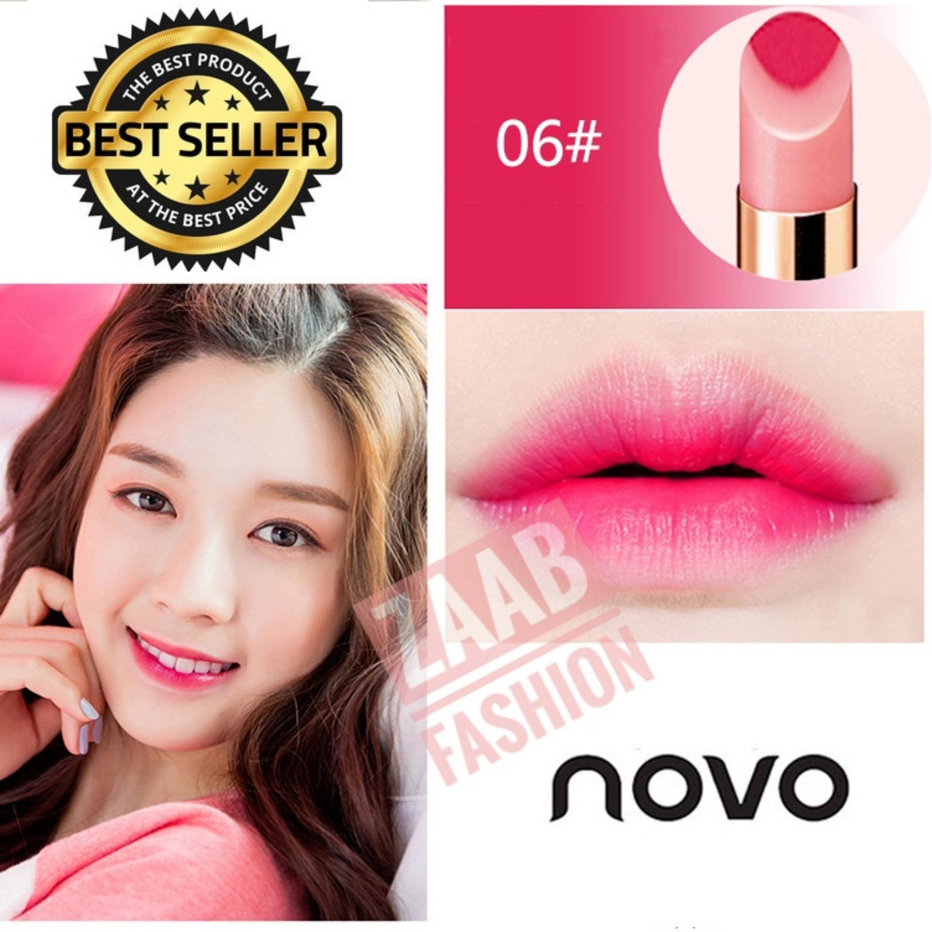NOVO Lipstick ของแท้ 100% (Zaab Fashion) Novo Double colors ติดทนนาน กันน้ำ มีมอยเจอร์ไรเซอร์ให้ความชุ่มชื้น แท่งสีทองฝาปิดแม่เหล็ก Novo แบรนด์นี้ไม่เคยทำให้สาวๆ ผิดหวัง
