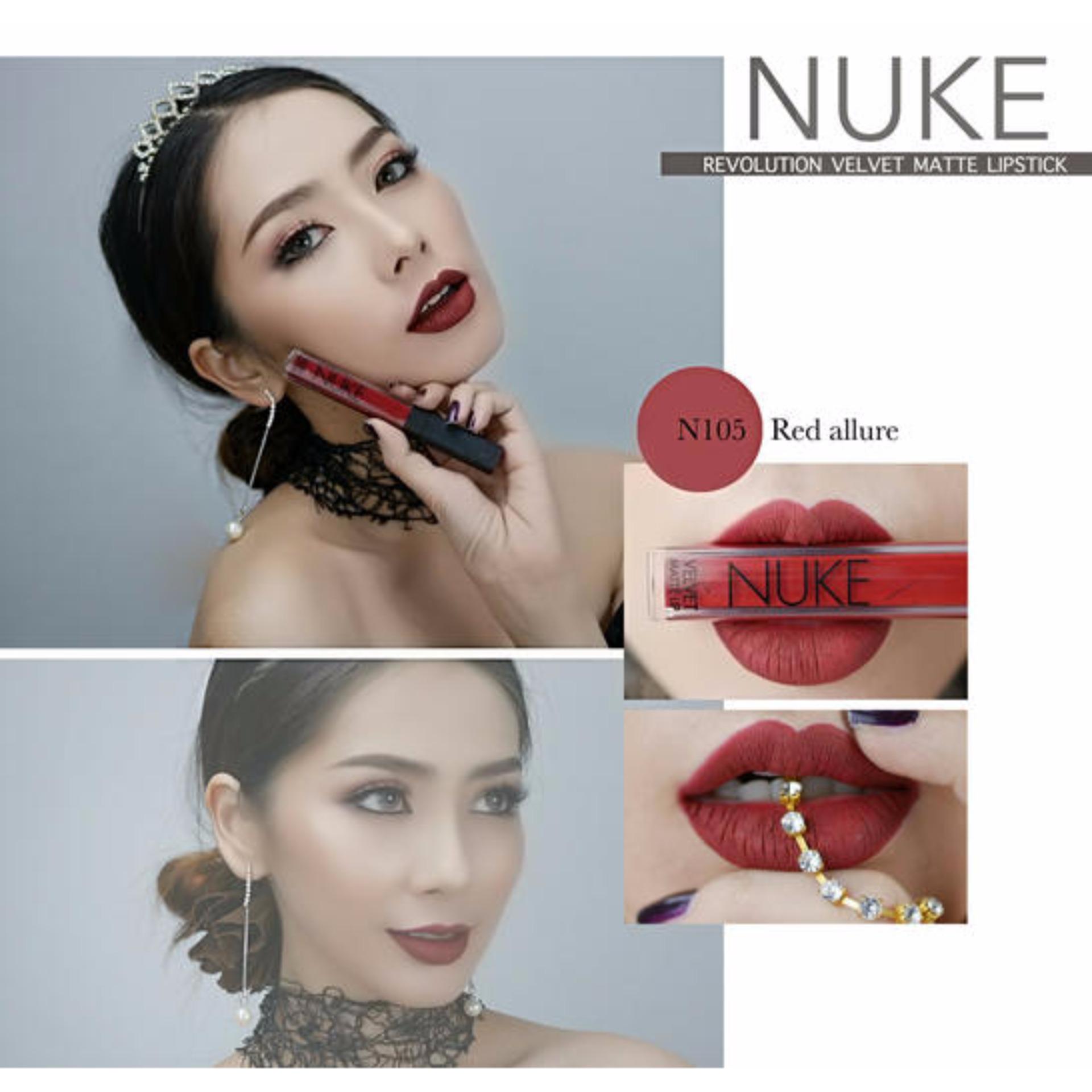 Nuke Lip Matte นุคลิปแมท ลิปกำมะหยี่ ลิปสีสวย สีแน่น ไม่หลุด สีแดงสด แดงเข้ม แดงเลือดนก เบอร์ 105 Red Allure 1แท่ง