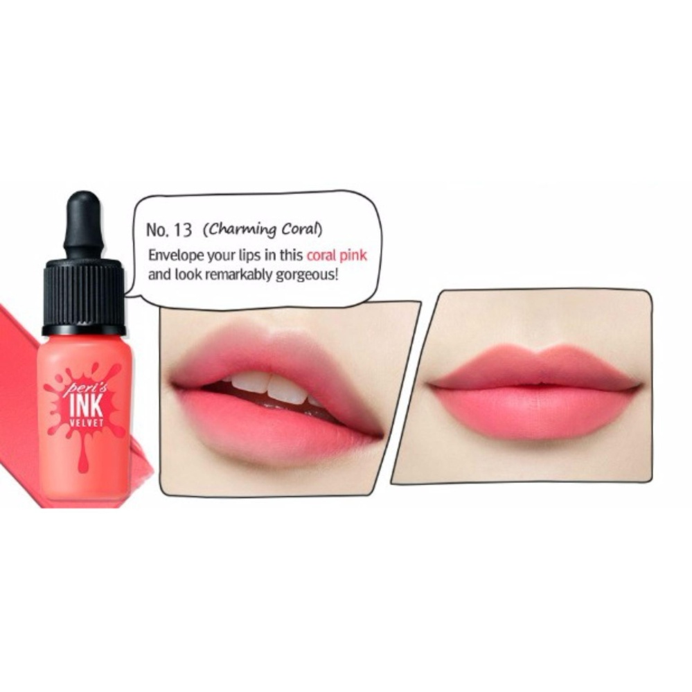 Peripera Peri's Ink Velvet #13 Charming Coral ลิปแมทกำมะหยี่นุ่มลื่น สีสวยติดทนนานราวกับวิปครีม แทบไม่ต้องทาซ้ำแม้ดื่มน้ำหรือทานอาหาร