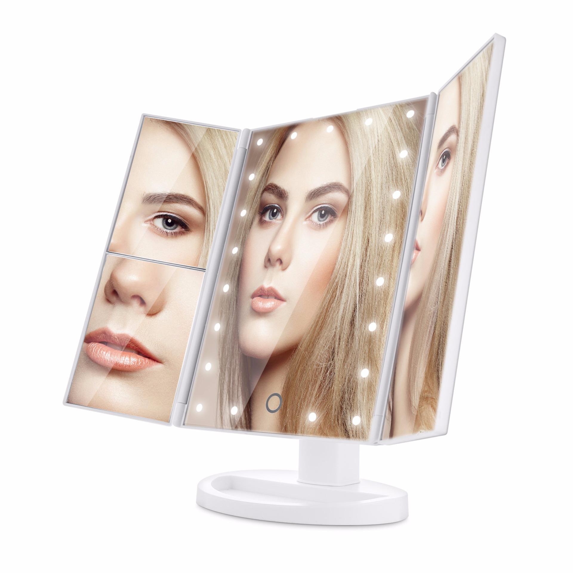 SAVFY Tri-Fold Stand Vanity Makeup Cosmetic Mirror 21 LED + Magnification Touch Screen(White) SAVFY Tri-Fold Stand Vanity Makeup Cosmetic Mirror 21 LED + Magnification Touch Screen(White)