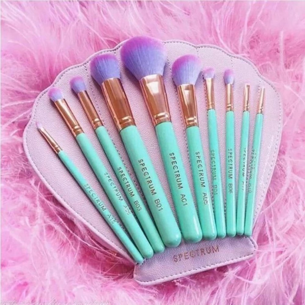 เซตแปรงแต่งหน้า Shells shape cosmetic bag 10ชิ้น(สีชมพู)