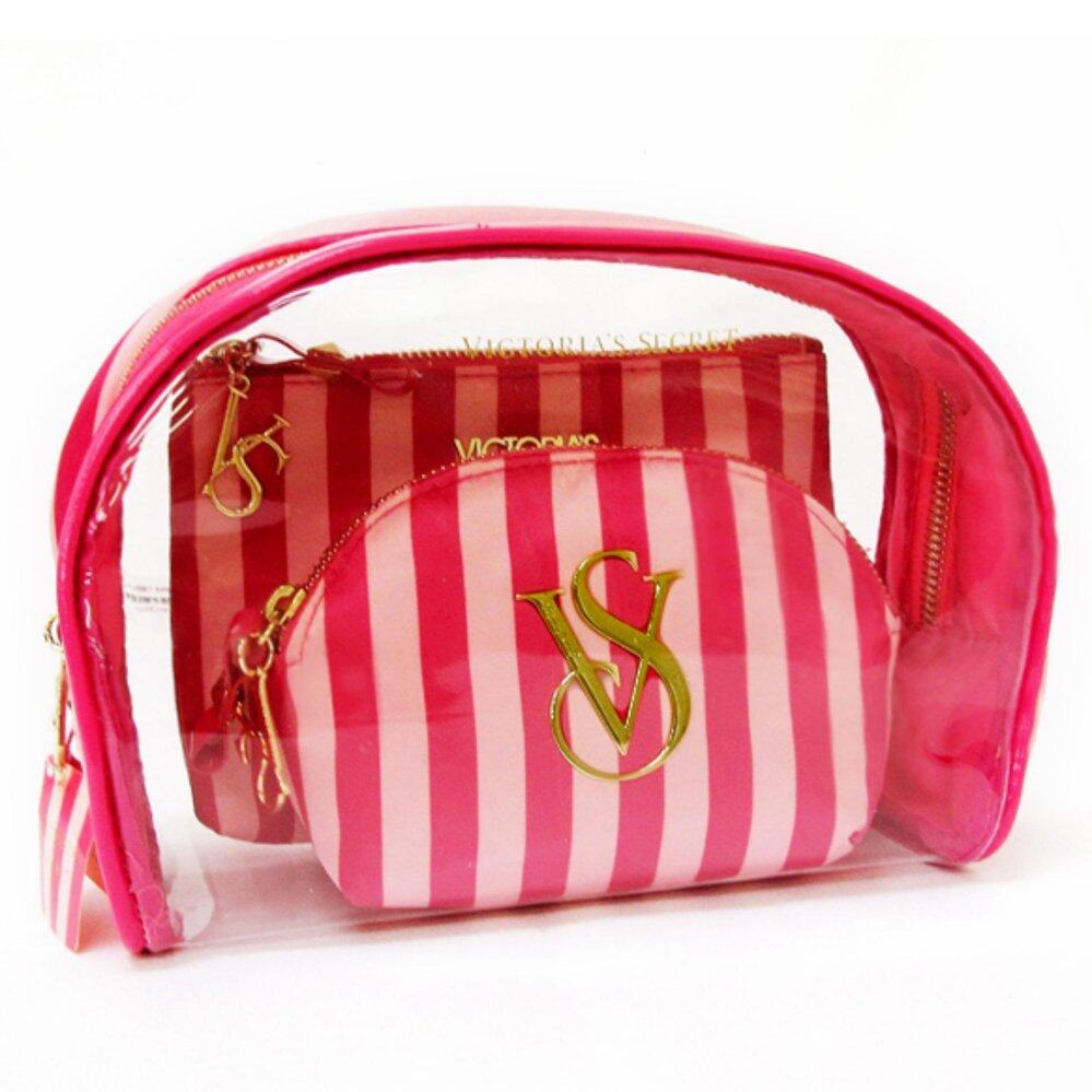 Victoria's Secret Signature Stripe Makeup Bag Trio Victoria's Secret Signature Stripe Makeup Bag Trio