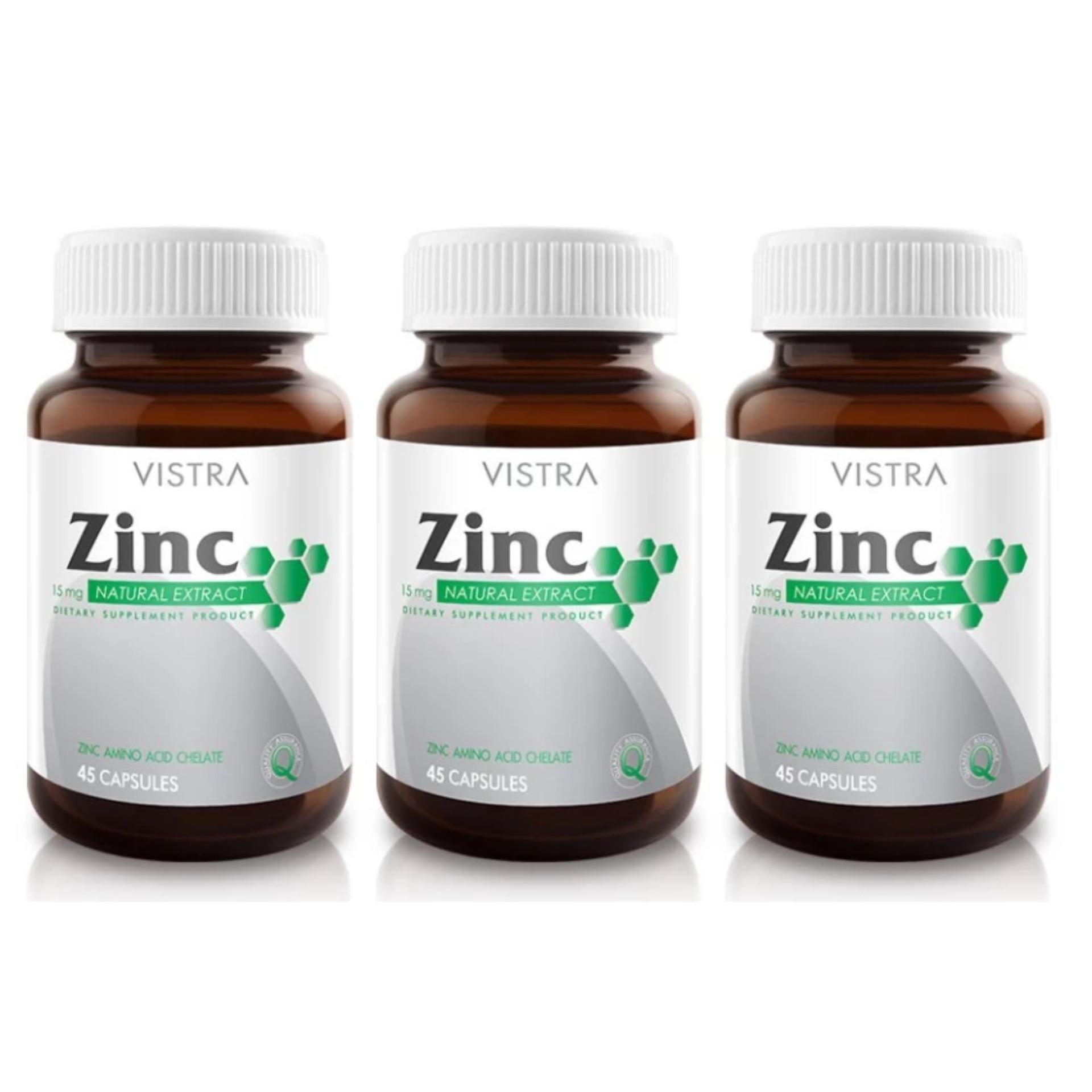 VISTRA Zinc 15mg วิสทร้า ซิงค์ 15มก. (45 เม็ด) x 3 ขวด VISTRA Zinc 15mg วิสทร้า ซิงค์ 15มก. (45 เม็ด) x 3 ขวด