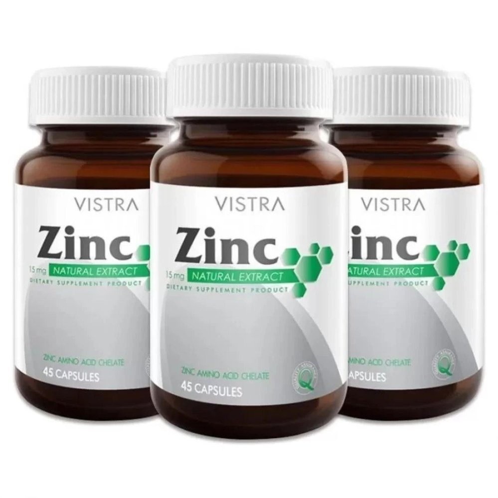 Vistra Zinc 15mg 45เม็ด(3ขวด)วีสทร้า ซิงค์15มก