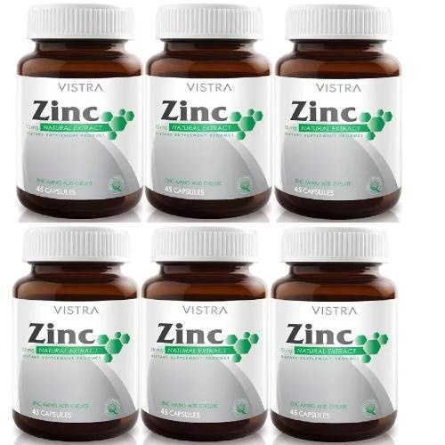 Vistra Zinc 15mg 45เม็ด(6ขวด)วีสทร้า ซิงค์15มก. Vistra Zinc 15mg 45เม็ด(6ขวด)วีสทร้า ซิงค์15มก.