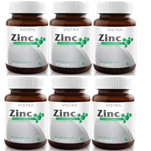 Vistra Zinc 15mg 45เม็ด(6ขวด)วีสทร้า ซิงค์15มก. Vistra Zinc 15mg 45เม็ด(6ขวด)วีสทร้า ซิงค์15มก.