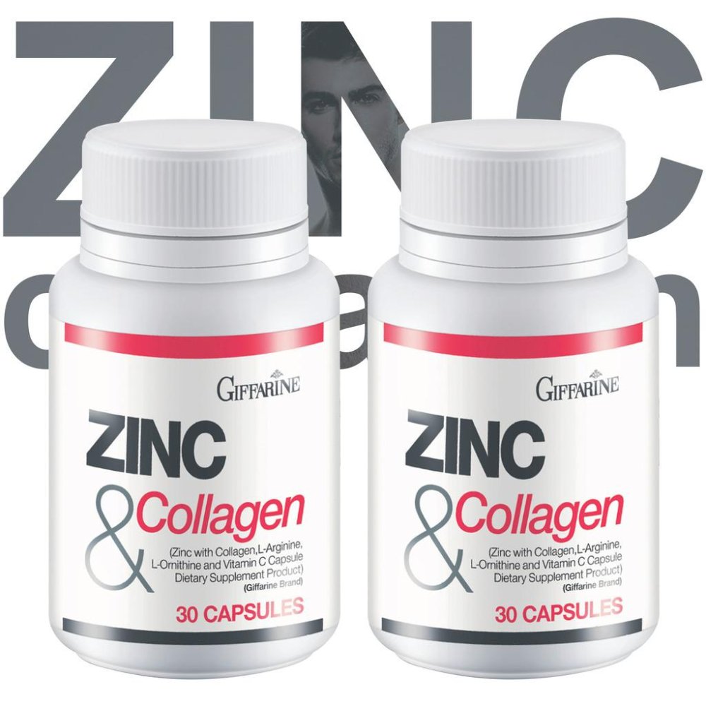 Zinc&collagen ป้องกันการเกิดสิว ลดผมร่วง สร้างกล้ามเนื้อ อสุจิแข็งแรง กระตุ้นการสร้างโกรท ฮอร์โมน คงความเป็นหนุ่มสาว 30 แคปซูล 2 กระปุก
