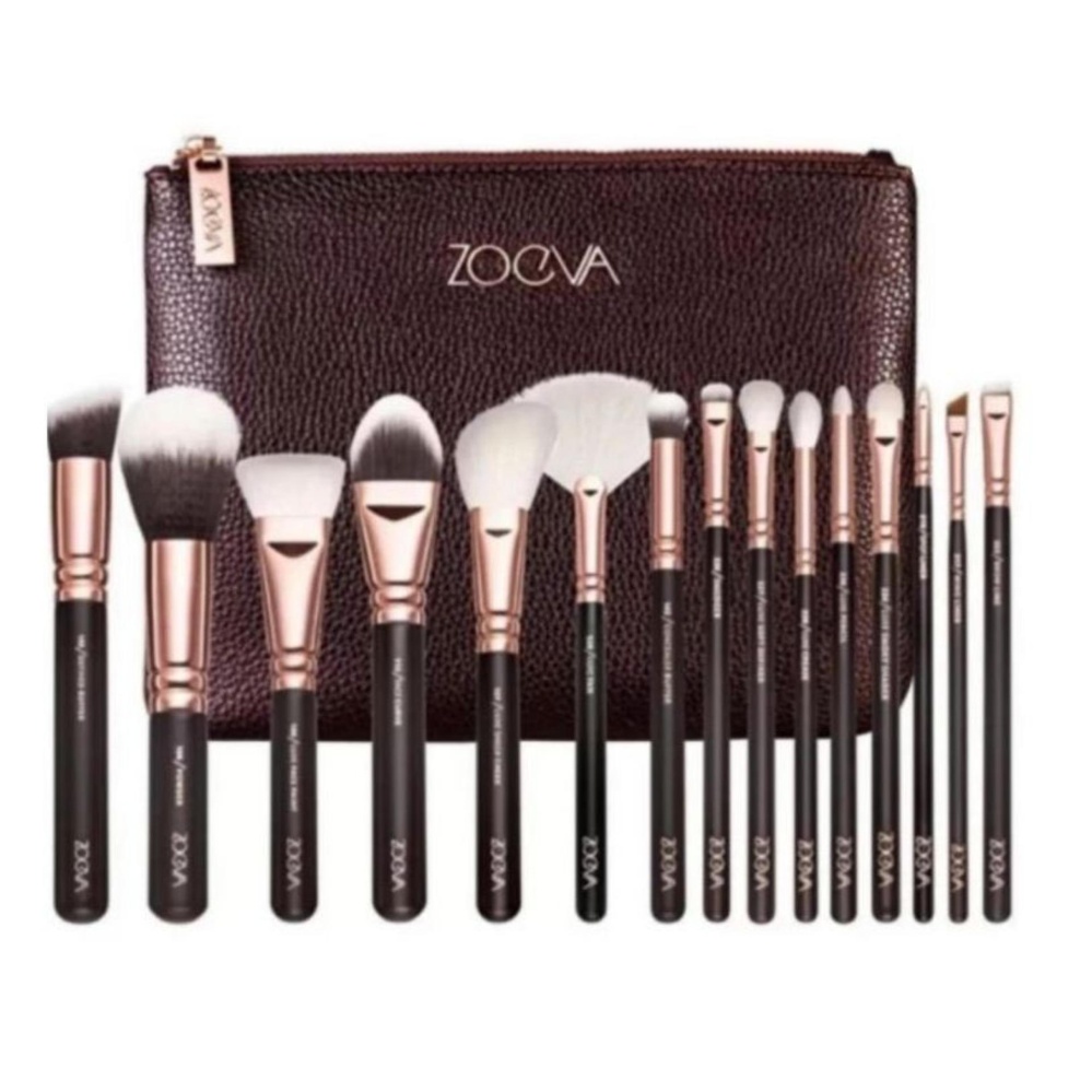 ZOEVA 15PCS Cosmetic Brushes Foundation Brush Eye shadow brushes, Deluxe Package Send cosmetic (bag Brown) น้ำตาล