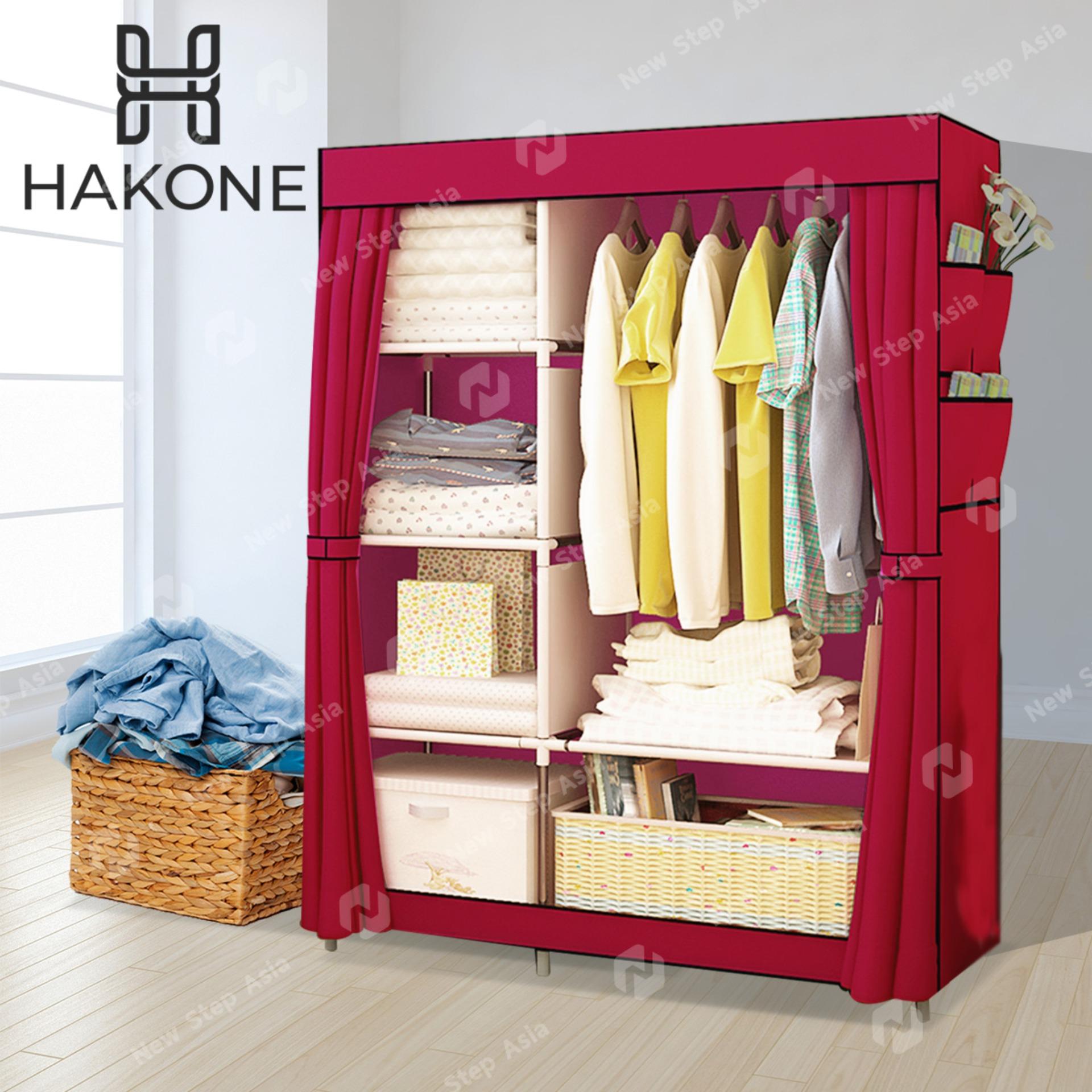 HAKONE ตู้เสื้อผ้า 2 บล็อค ซ้ายเล็กขวาใหญ่ มีซิปเปิด-ปิด โครงสร้างเหล็กพ่นกันสนิม พร้อมผ้าคลุมกันน้ำกันฝุ่นได้ W105 x L45 x H170 cm สีแดงเลือดหมู รุ่น GY-02B3 ตู้ใส่เสื้อผ้า ตู้เสื้อผ้าผ้า diy 2 Block Wardrobe Closet Organizers Closets Homehuk โฮมฮัก