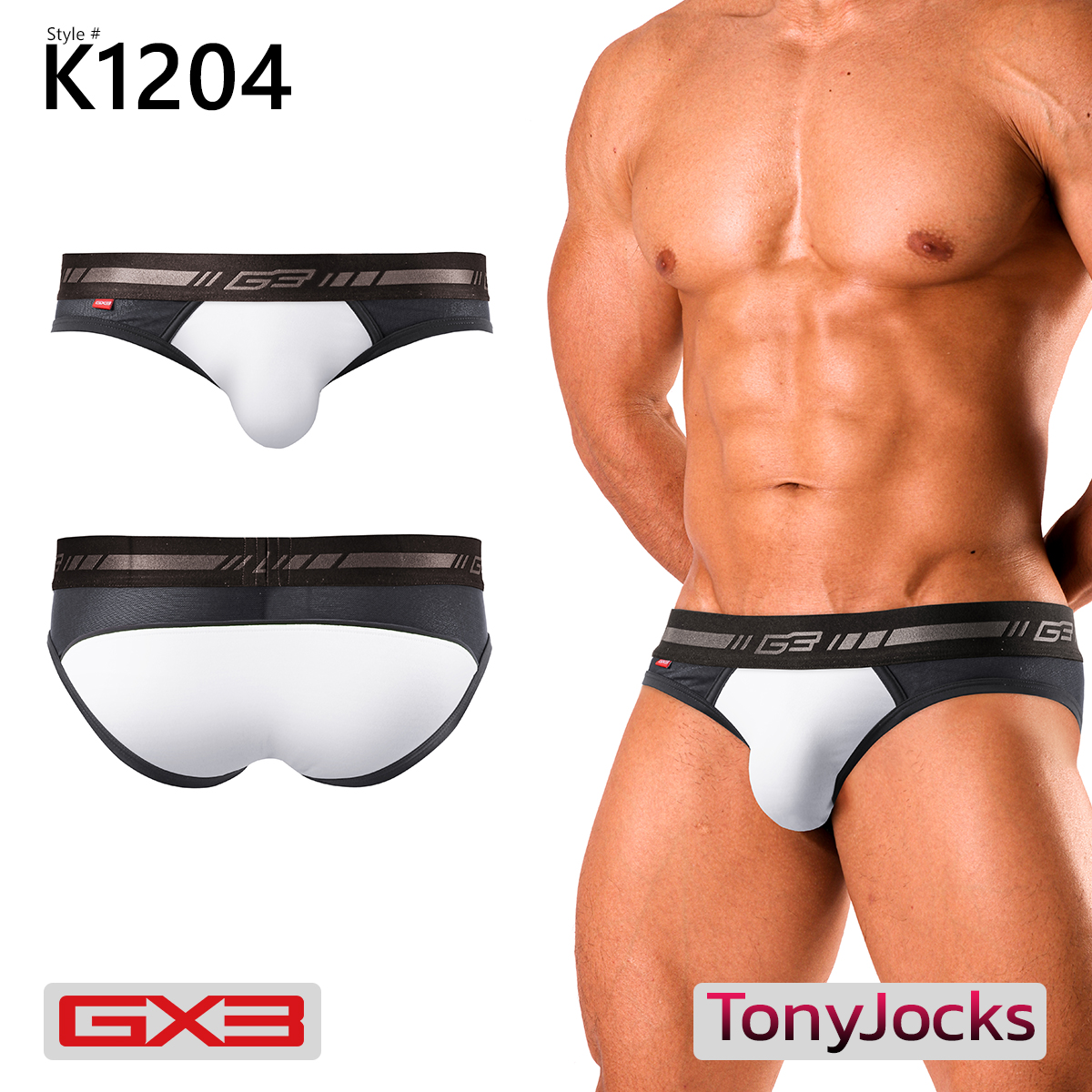 กางเกงในชาย GX3 Underwear Super Mesh T BACK Ultra V Bikini BlackGrey