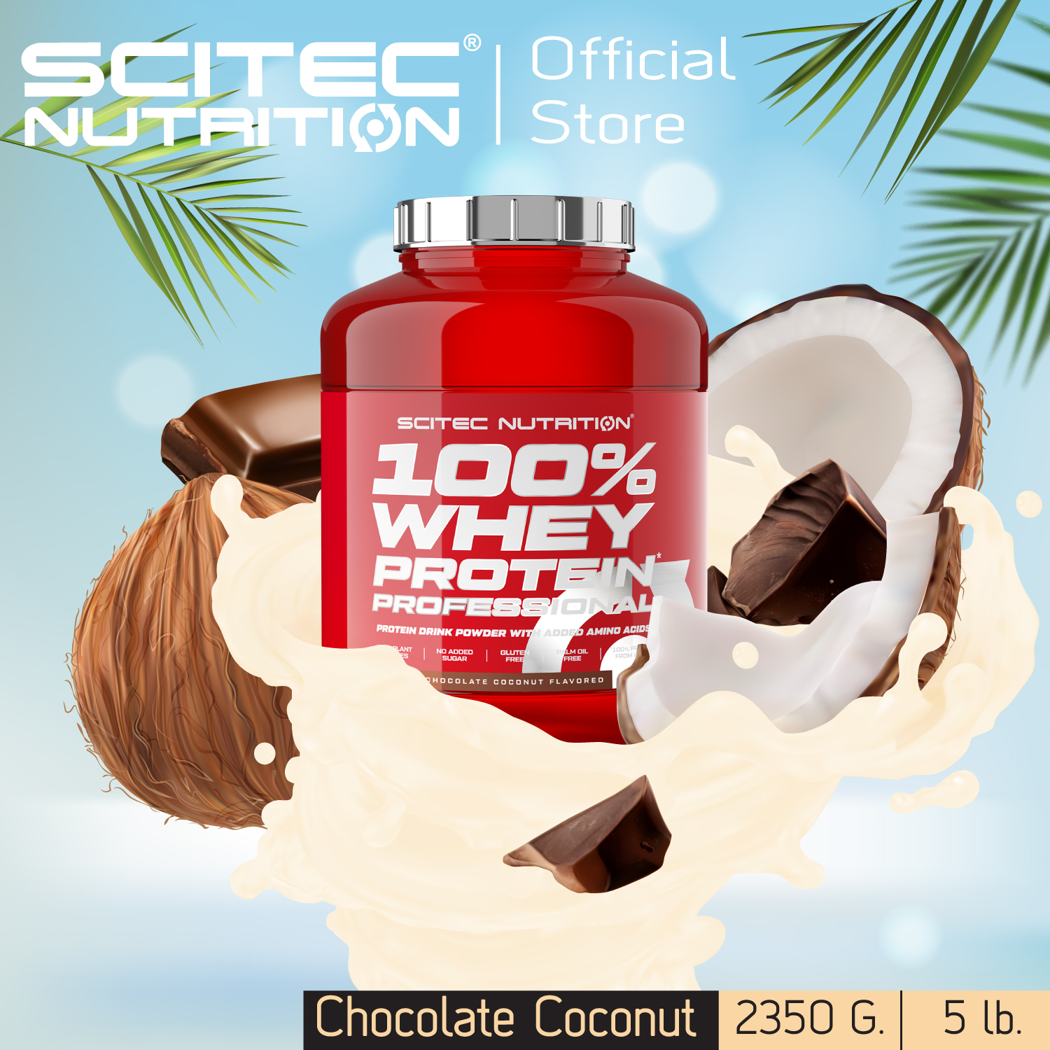 SCITEC NUTRITION 100 Whey Protein 2350g Chocolate Coconut เวยโปรตน