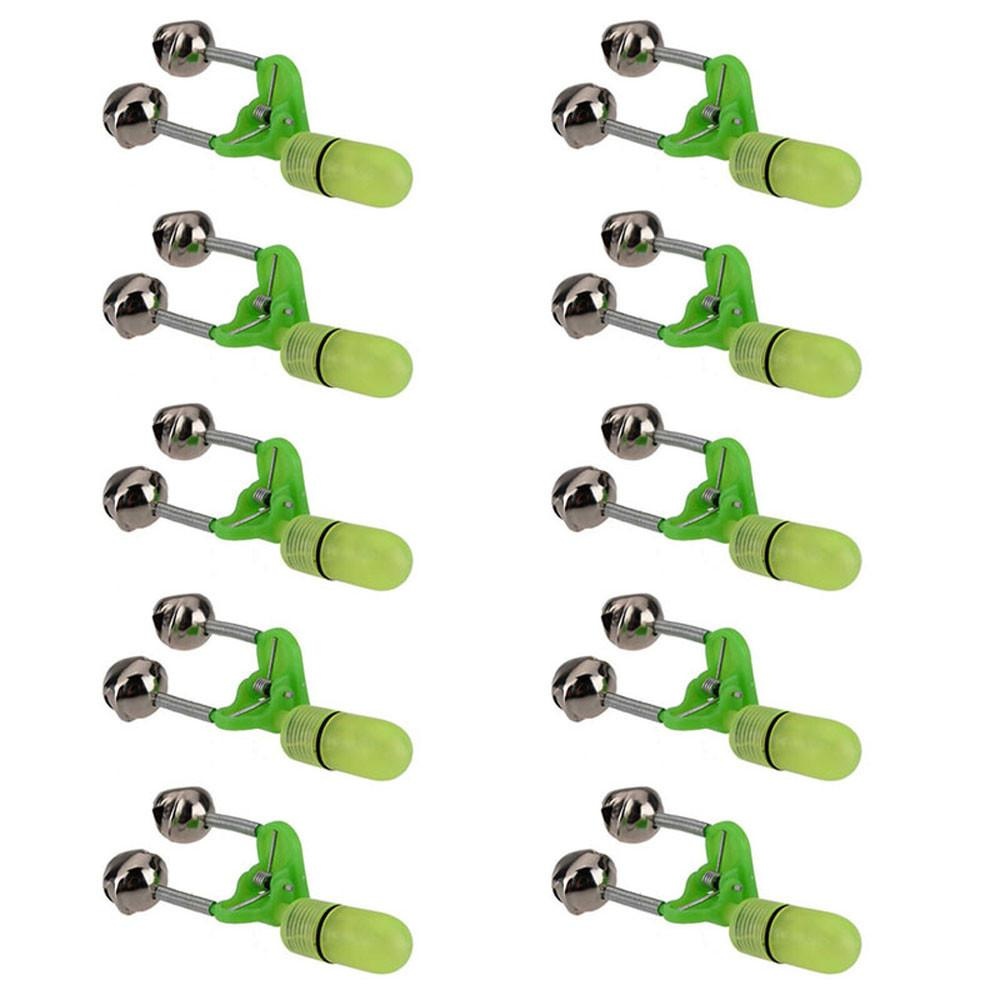10 ชิ้น LED คันเบ็ดตกปลาตอนกลางคืนกัดเหยื่อไฟสัญญาณระฆังคู่คลิป Alerter - INTL