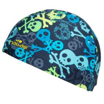หมวกว่ายน้ำชนิดผ้า (สีเทา/เหลือง ลาย ALLSKULL)