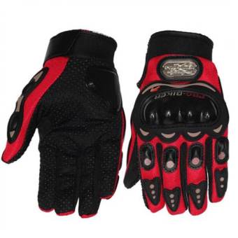 PRO BIKER ถุงมือเต็มนิ้ว ขับขี่รถมอเตอร์ไซด์ และจักรยาน แบบมีเกาะ ไซส์ M (สีแดง)