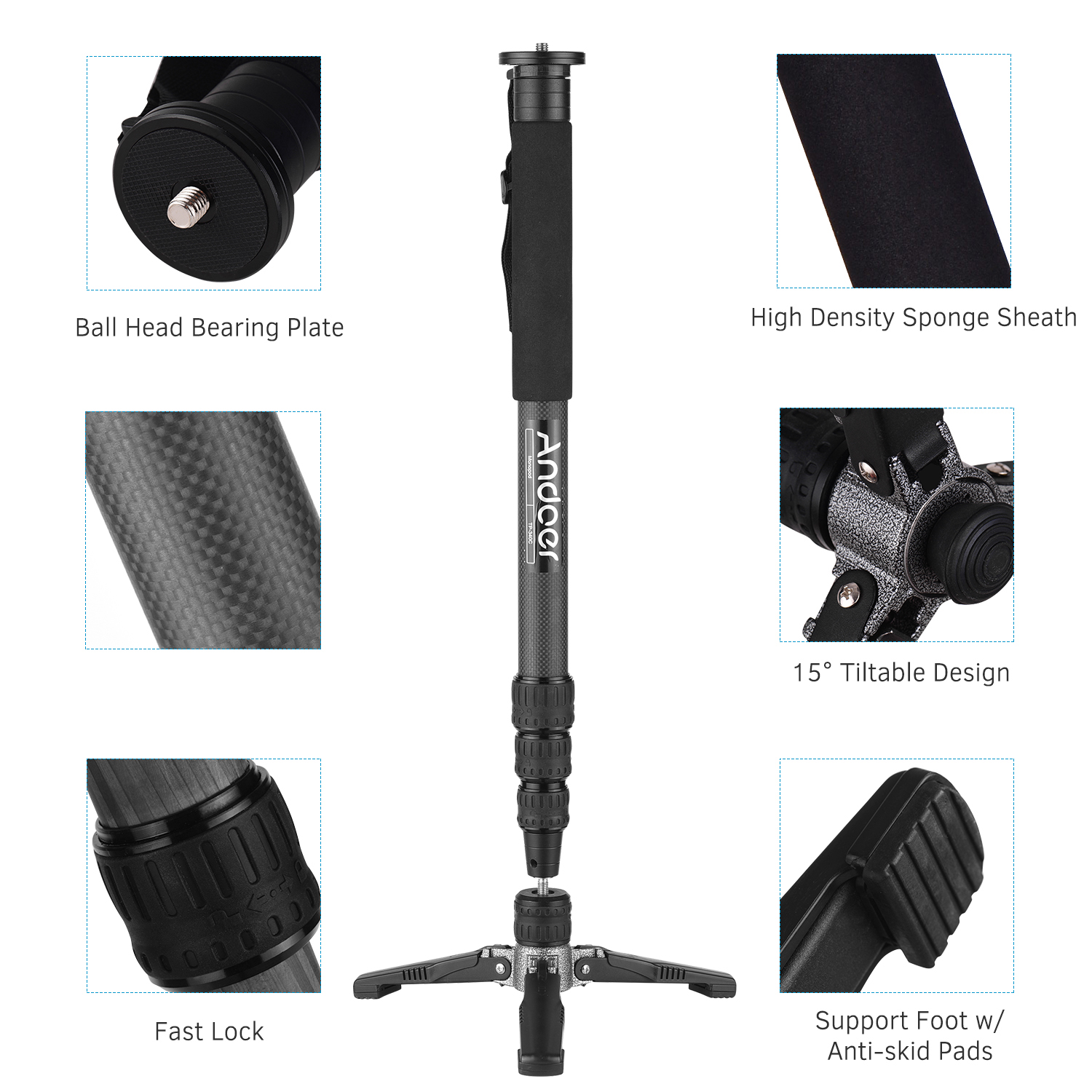 Andoer Tp C High Quality Portable Carbon Fiber Camera Monopod Mm