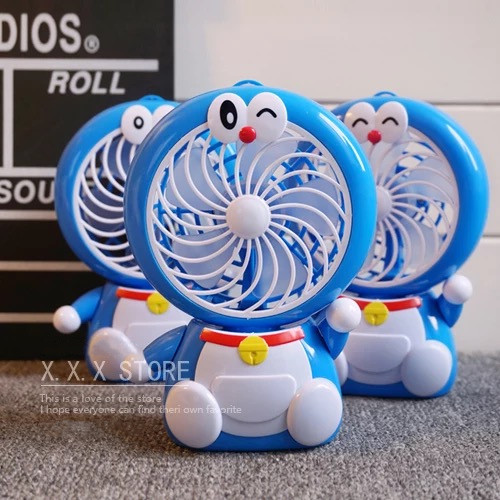 Pinno Shop Doraemoncartoonf Mini Fan พัดลมพกพาขนาดเล็กชาร์จสายusbใส่ถ่านลมแรง