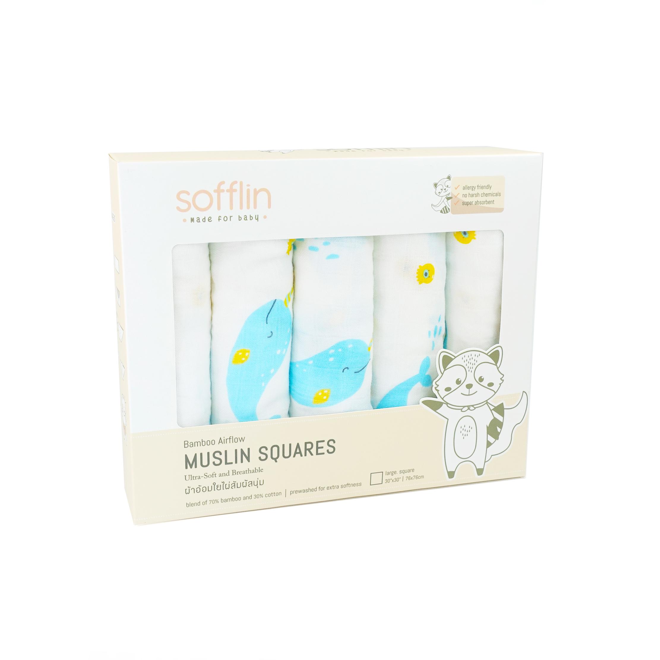Sofflin ผ้าอ้อมมัสลินใยไผ่ 30 นิ้ว (แพ็ค 5 ชิ้น) Sofflin ผ้าอ้อมมัสลินใยไผ่ 30 นิ้ว (แพ็ค 5 ชิ้น)