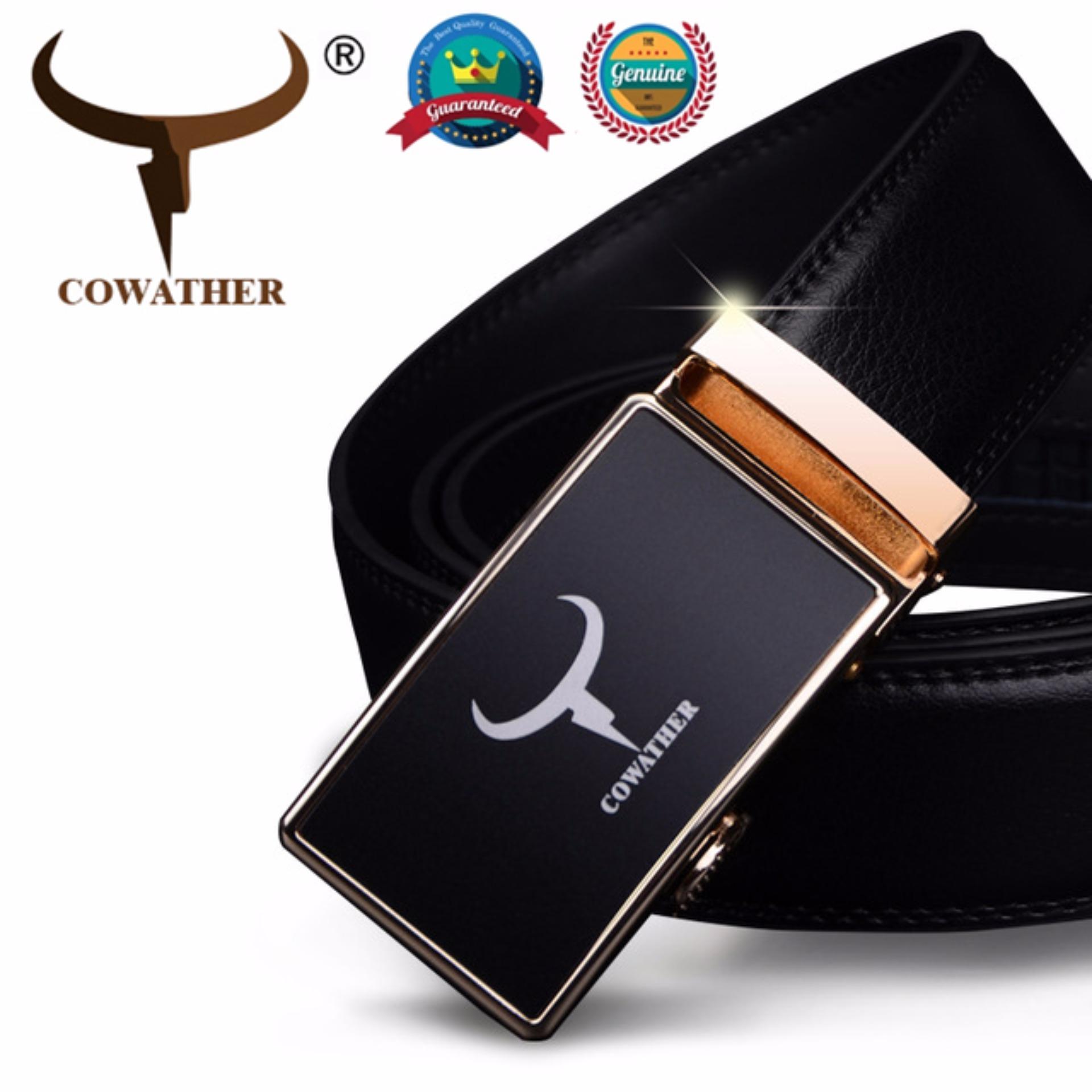 COWATHER เข็มขัดผู้ชาย เข็มขัด เข็มขัดหนังวัวแท้ 100% สำหรับผู้ชาย หัวเข็มขัดแบบล๊อคอัตโนมัต Men's Slide Automatic Buckle Belts