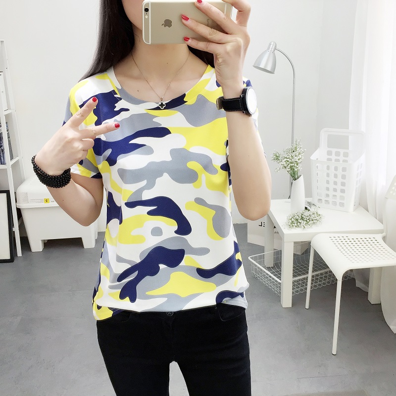 ฤดูร้อนเสื้อผ้าหญิงเสื้อผ้าสไตล์เกาหลีน้ำหลวมพรางเสื้อยืดแขนสั้นหญิงสำหรับฤดูร้อนเสื้อสไตล์เกาหลีซับในเสื้อยืดเสื้อตัวเล็ก