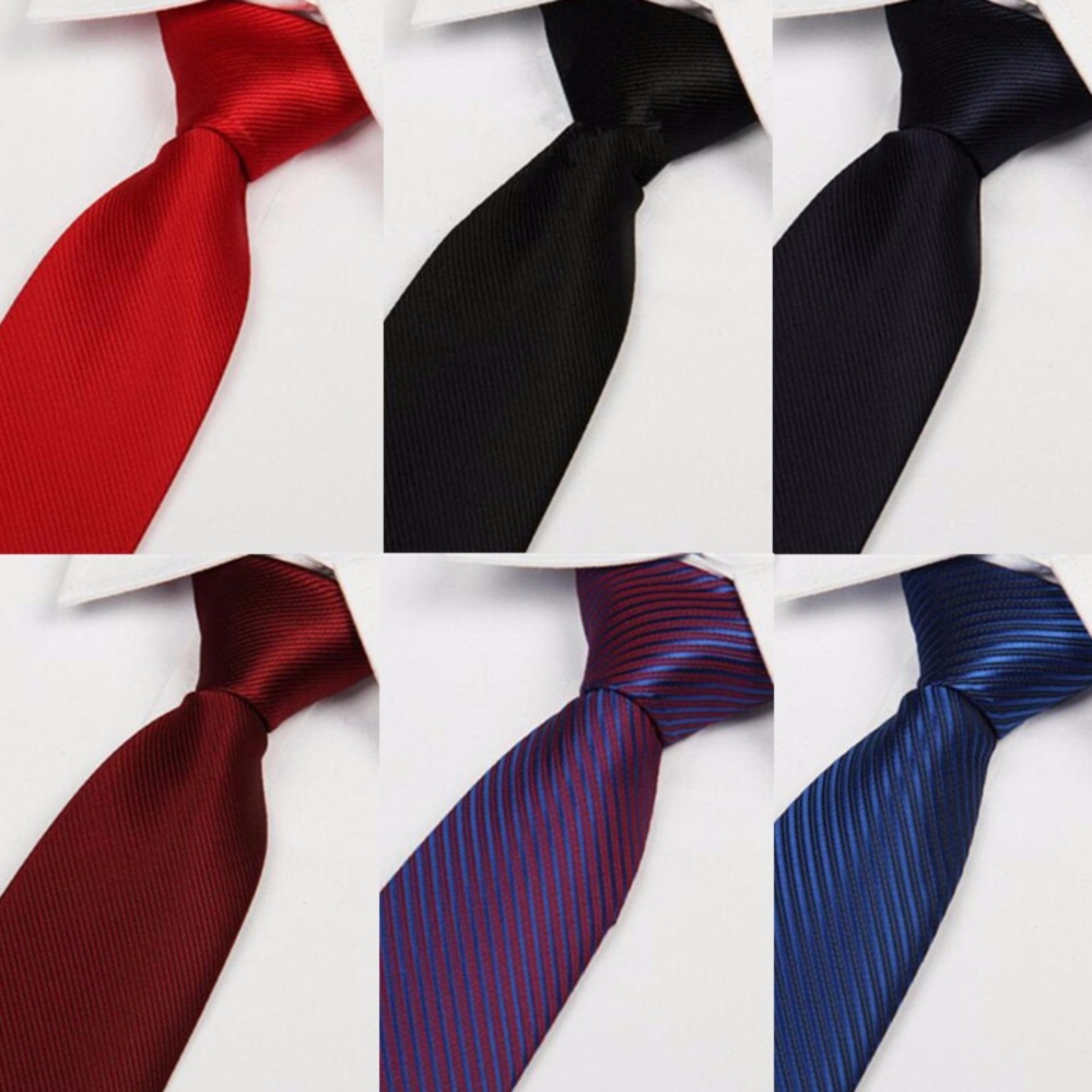 6 ชิ้นเน็คไทเนคไทผ้าไหม Jacquard ทอผู้ชายผูกเน็คไทธุรกิจสีทึบสีดำสีแดงน้ำเงิน-นานาชาติ