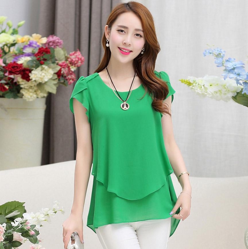 Amart Summer Women เสื้อชีฟองคอแขนสั้นเสื้อ