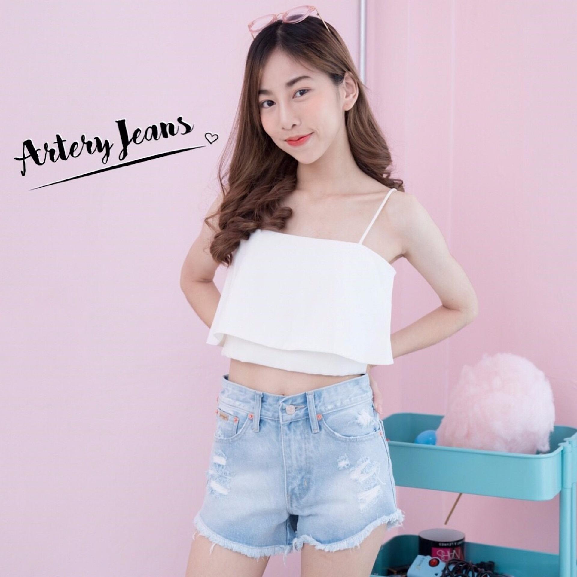 Artery Jeans / รุ่นผ้านอก JP / ขาสั้นเอวสูงกลาง ขาลุ่ยกีดขาด / สี Bio ซีด Artery Jeans / รุ่นผ้านอก JP / ขาสั้นเอวสูงกลาง ขาลุ่ยกีดขาด / สี Bio ซีด