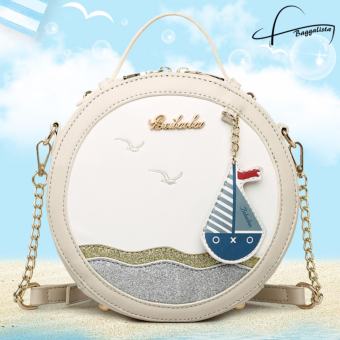 Beibaobao กระเป๋าสะพายแฟชั่นทรงกลม รุ่น Sea Sand Sun สีครีม Beibaobao กระเป๋าสะพายแฟชั่นทรงกลม รุ่น Sea Sand Sun สีครีม