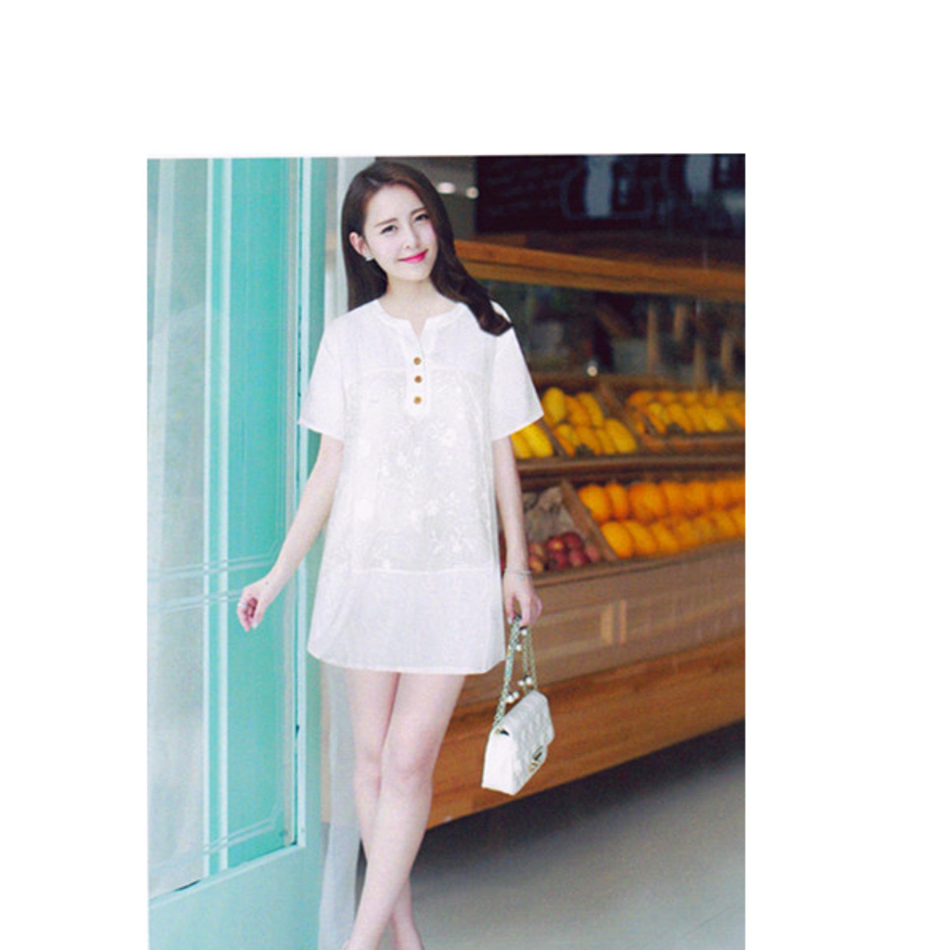 เสื้อตัวยาวปักลูกไม้bigsizeสีขาวA0020