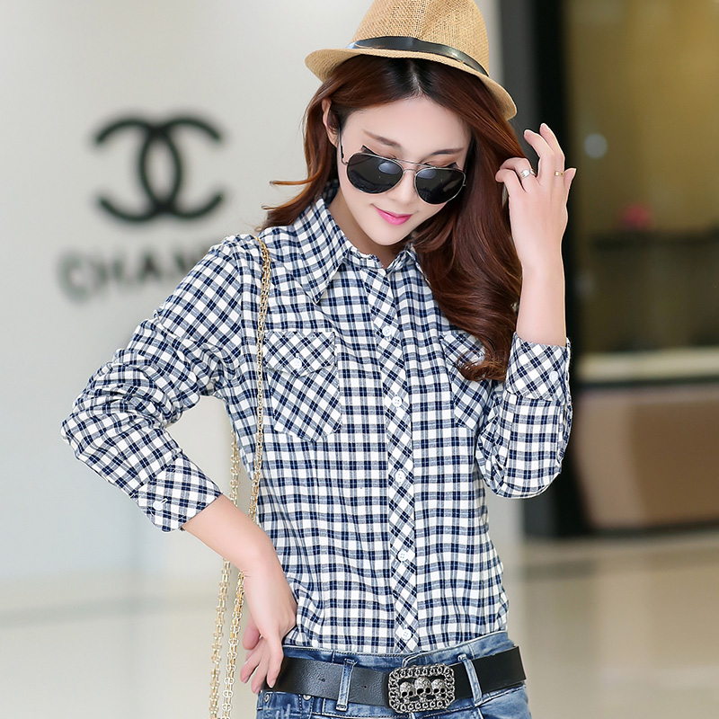 2018 เสื้อผ้าแฟชั่น ใหม่ฤดูใบไม้ผลิและฤดูใบไม้ร่วงผ้านวมเสื้อลายสก๊อตฝ้าย100% แขนเสื้อยาวสลิมเฟรชชี่ลำลองหลวมเสื้อเชิ้ตสไตล์นักเรียน