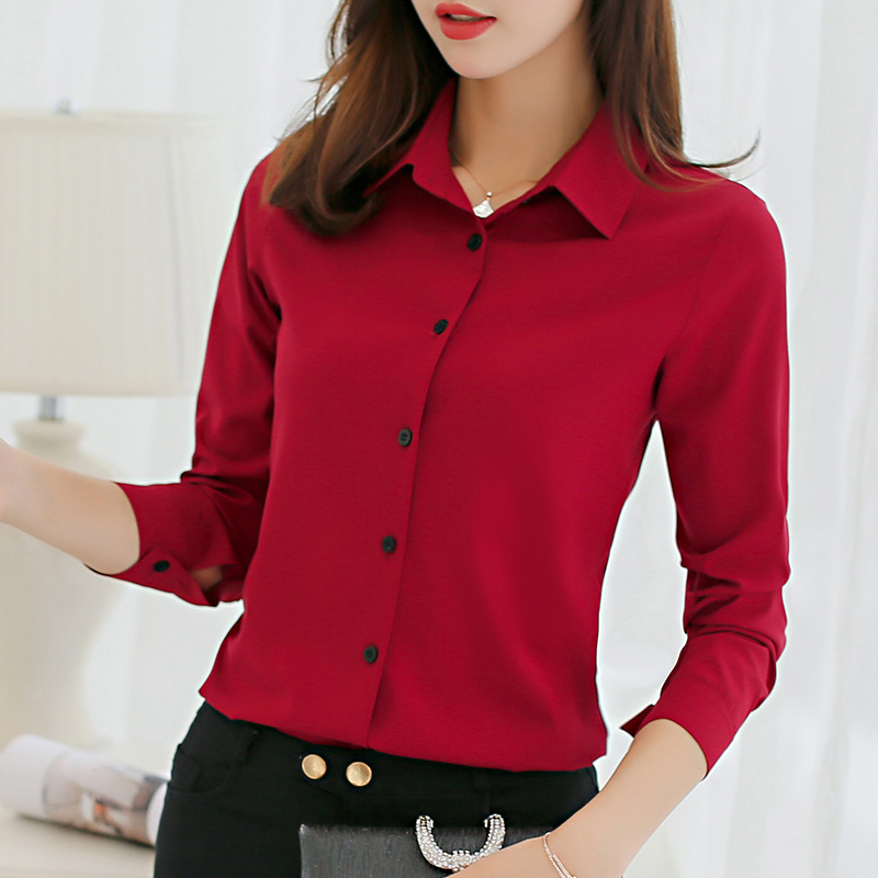 เสื้อเชิ้ตลำลองผู้หญิง ทรงเข้ารูป สไตล์เกาหลียี่ห้อ CALAN DIANA (ไวน์แดง) (ไวน์แดง)