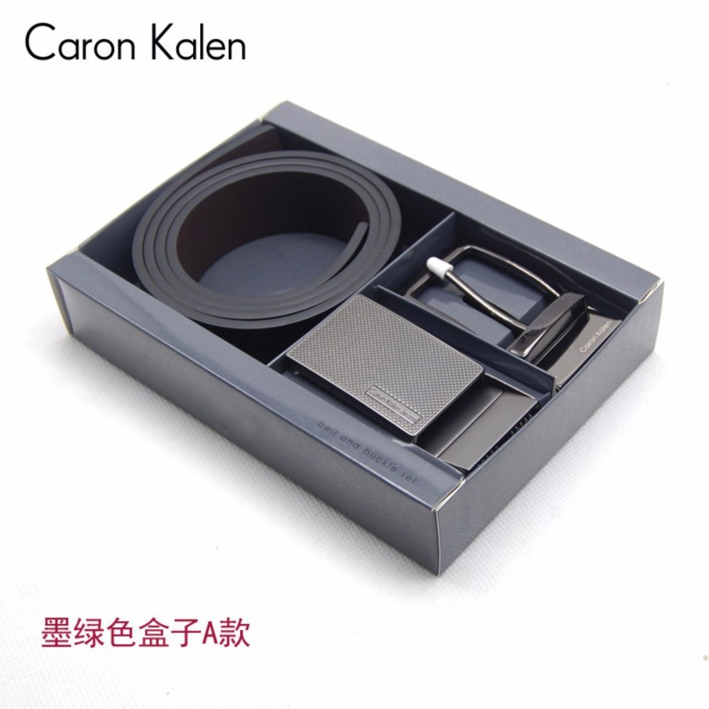 CARON Kalen ผู้ชายยี่ห้อ deisnger เข็มขัดหัวเข็มขัด 2 in 1 เซ็ตสีดำ CK 1 (กล่องสีเขียว) - INTL