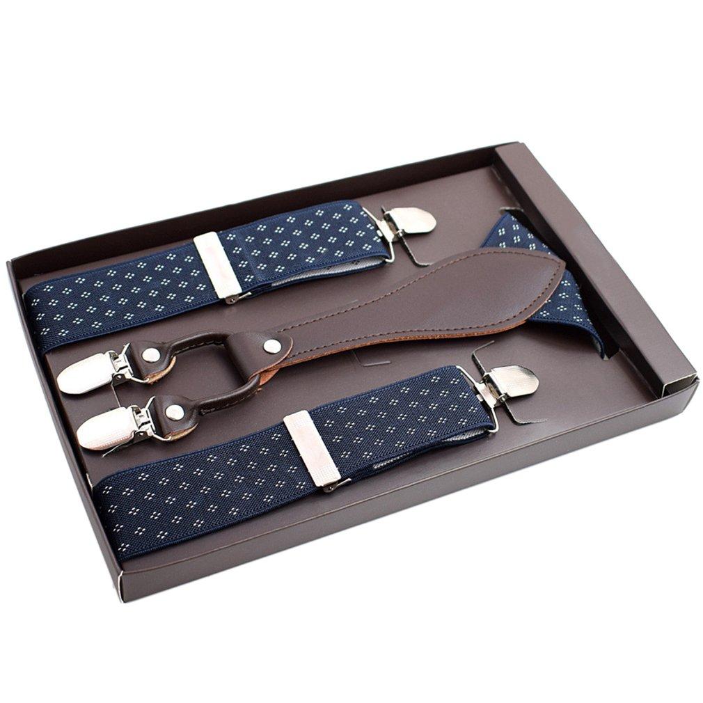 ผู้ชาย CHEER 4 คลิปเข็มขัดแบบสายเอี๊ยมปรับ Jacquard Y - Back Suspenders สำหรับกางเกงสีน้ำเงินเข้ม - INTL