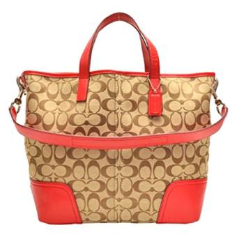 Coach กระเป๋าสะพายมีหูหิ้วสำหรับผู้หญิง รุ่น 28981 สีกากี-แดง