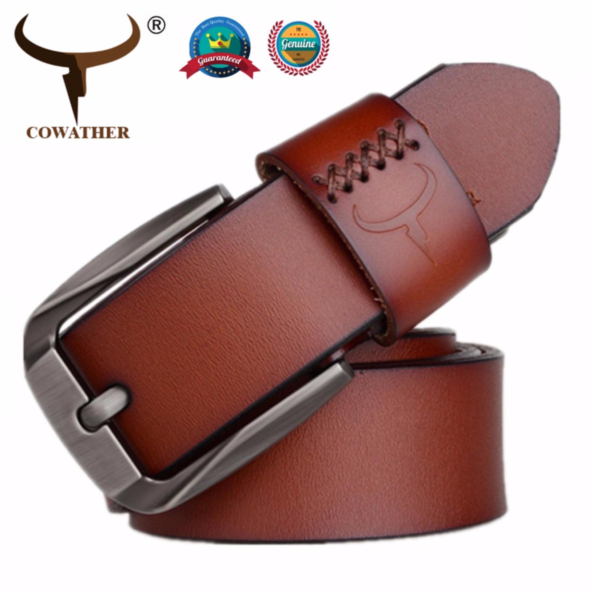 ออกแบบแฟชั่น COWATHER เข็มขัดหนังหัวเข็มขัดหนังแท้ลำลองสายรัดเอวชาย XXS-XXL