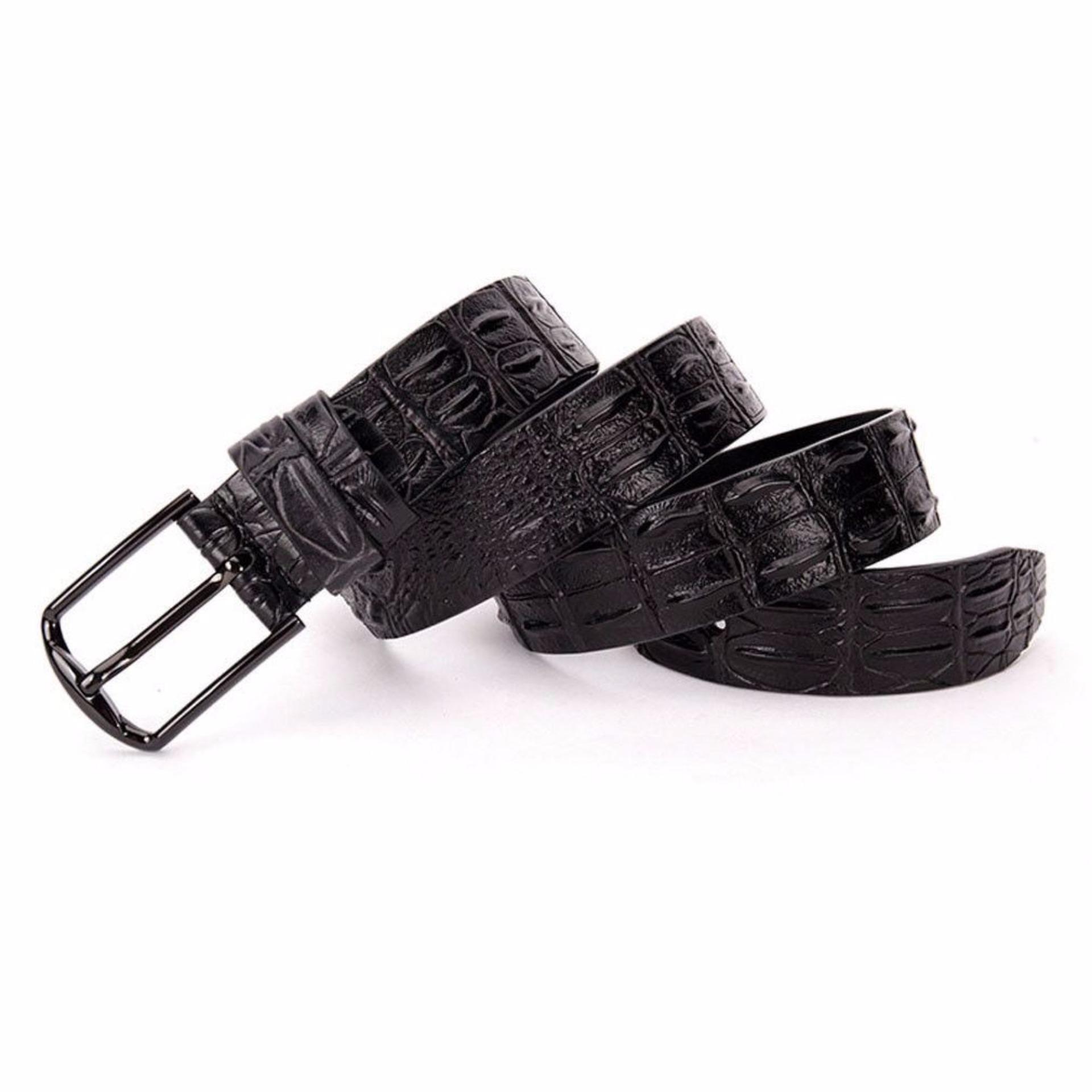 เข็มขัดผู้ชาย จรเข้ เข็มขัด หนังแท้ Crocodile Leather Belt Waist Strap Pin Buckle Waistband Casual - Black เข็มขัดผู้ชาย จรเข้ เข็มขัด หนังแท้ Crocodile Leather Belt Waist Strap Pin Buckle Waistband Casual - Black