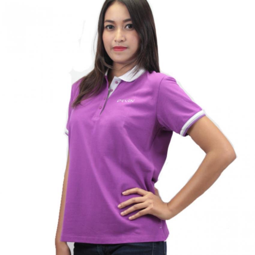 DELON เสื้อโปโลผู้หญิง รุ่น AT55005 (สีม่วงเข้ม ขลิบขาวเทา)