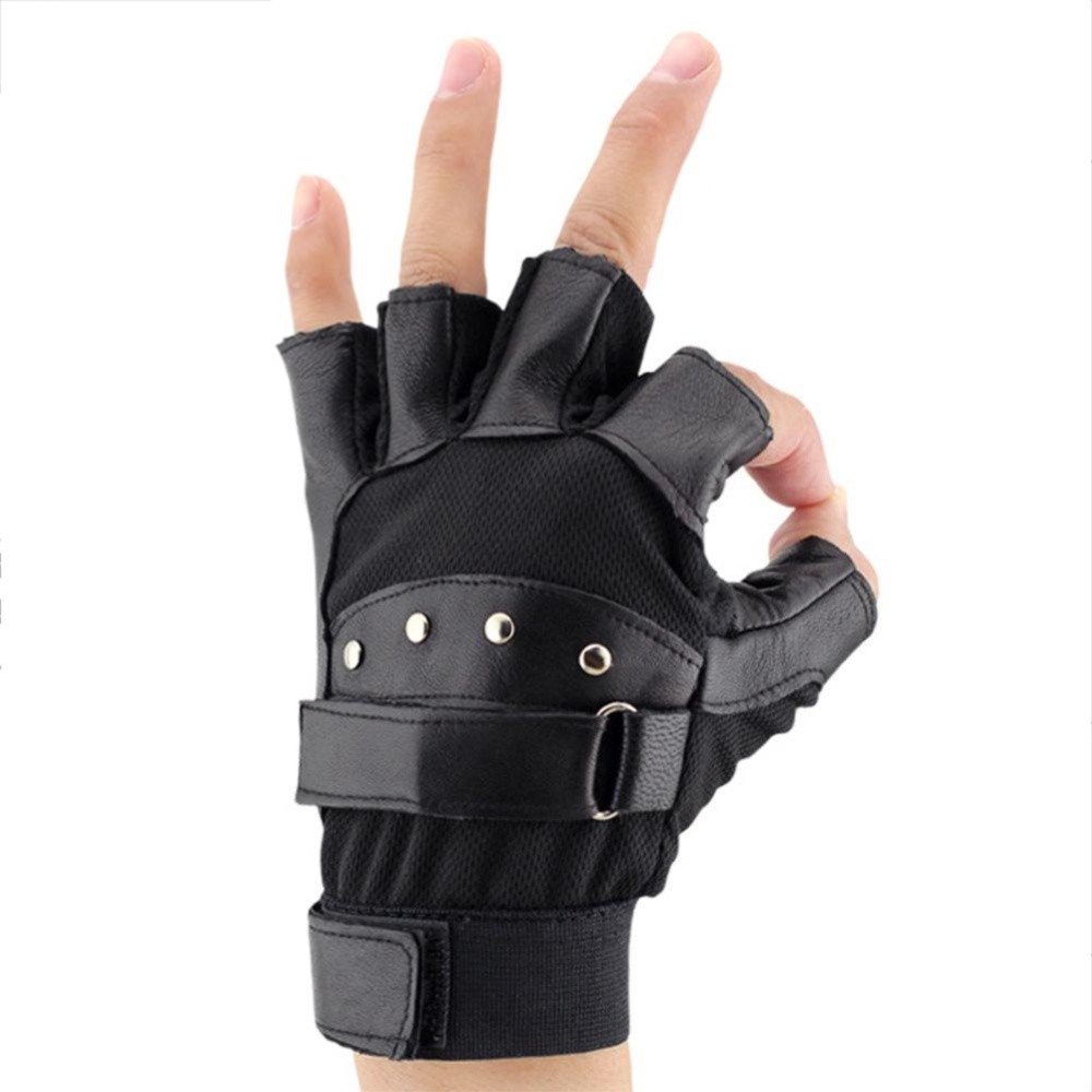 Everygo ผู้ชายคู่สไตล์เกาหลีเทปเหนียว Rivet PU Semi - ถุงมือแบบเปิดครึ่งนิ้ว - INTL Everygo ผู้ชายคู่สไตล์เกาหลีเทปเหนียว Rivet PU Semi - ถุงมือแบบเปิดครึ่งนิ้ว - INTL