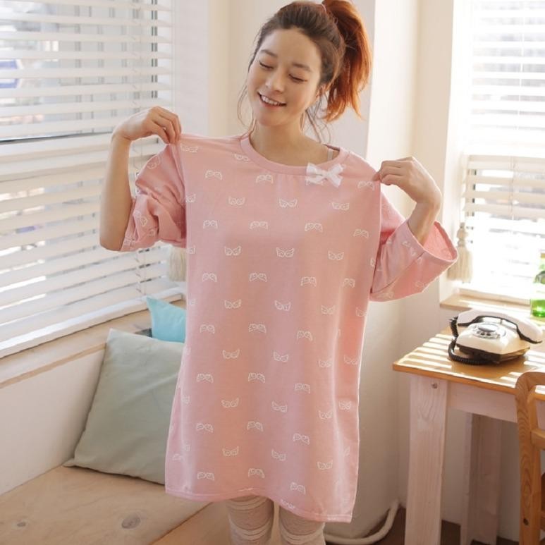 easy เสื้อยืดแฟชั่นตัวยาว คอกลม แขน 5 ส่วน (สีโอรส) รุ่น 5073