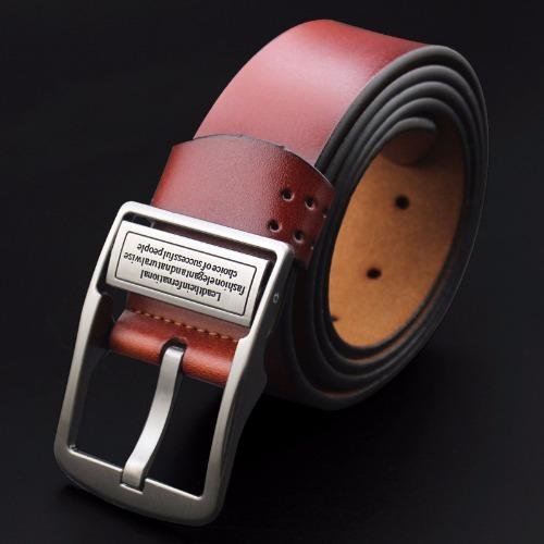 เข็มขัดผู้ชาย เข็มขัด ผู้ชาย เข็มขัดหนังแท้ Belt Men's Jeans Casual Waistband Dress Genuine Leather Belt Pin Metal Buckle Strap - Dark Brown